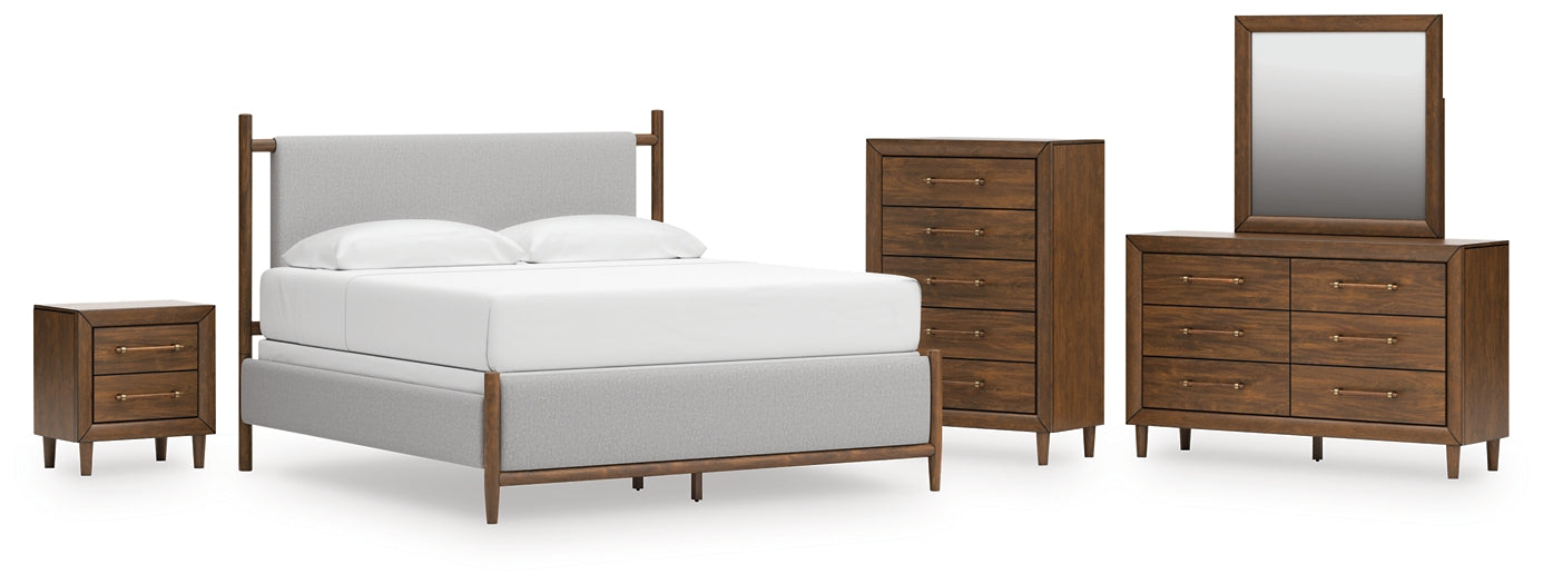Lyncott King Upholstered Bed with Mirrored Dresser, Chest and Nightstand