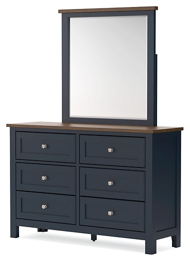 Landocken Twin Panel Headboard with Mirrored Dresser, Chest and Nightstand