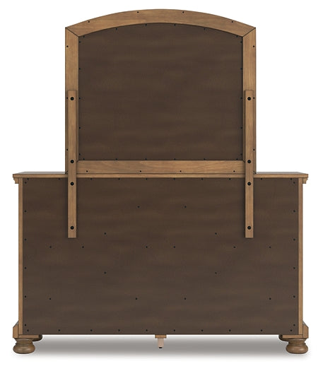 Feddinger Queen Storage Sleigh Bed with Mirrored Dresser