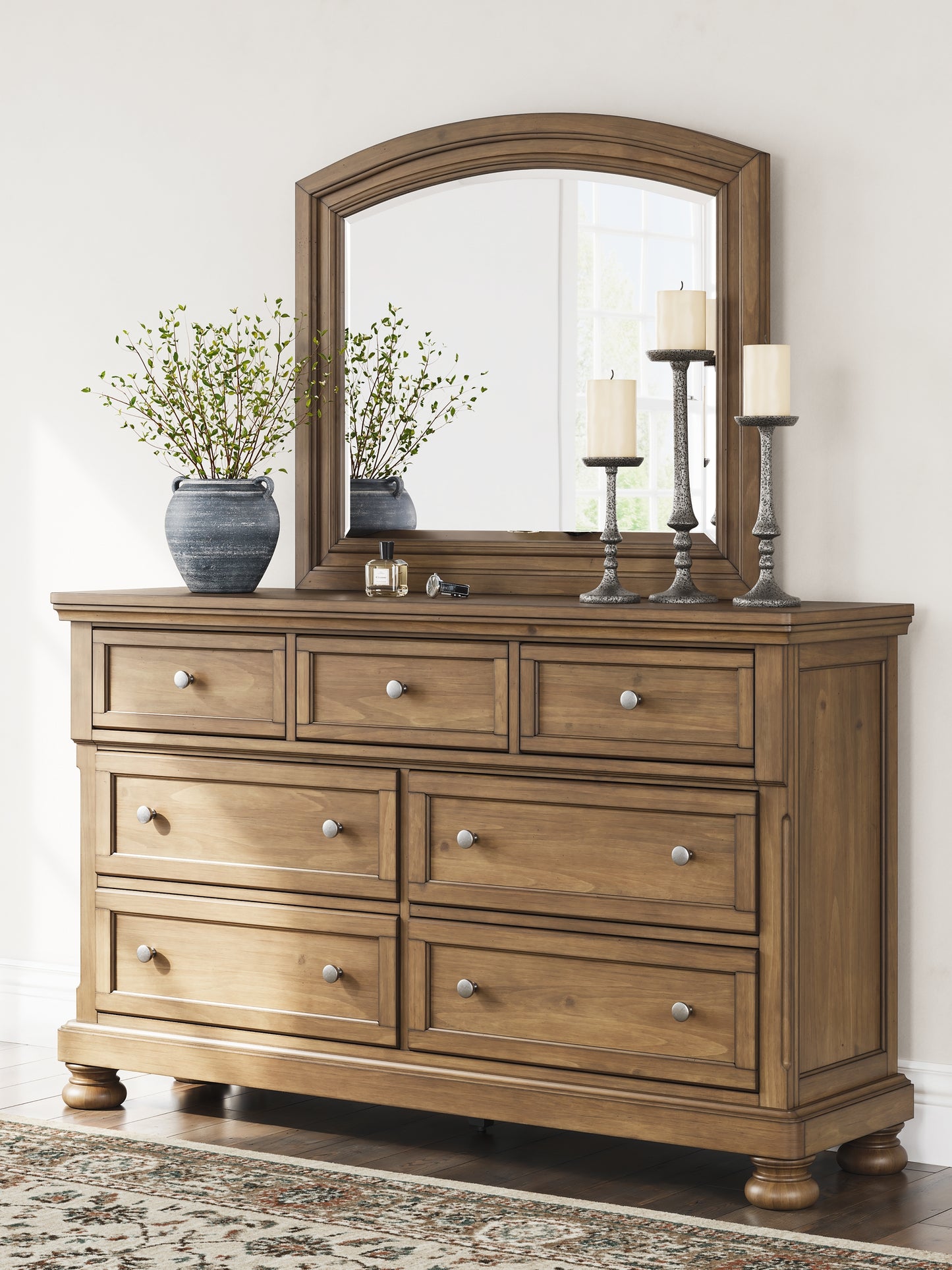Feddinger King Panel Bed with Mirrored Dresser