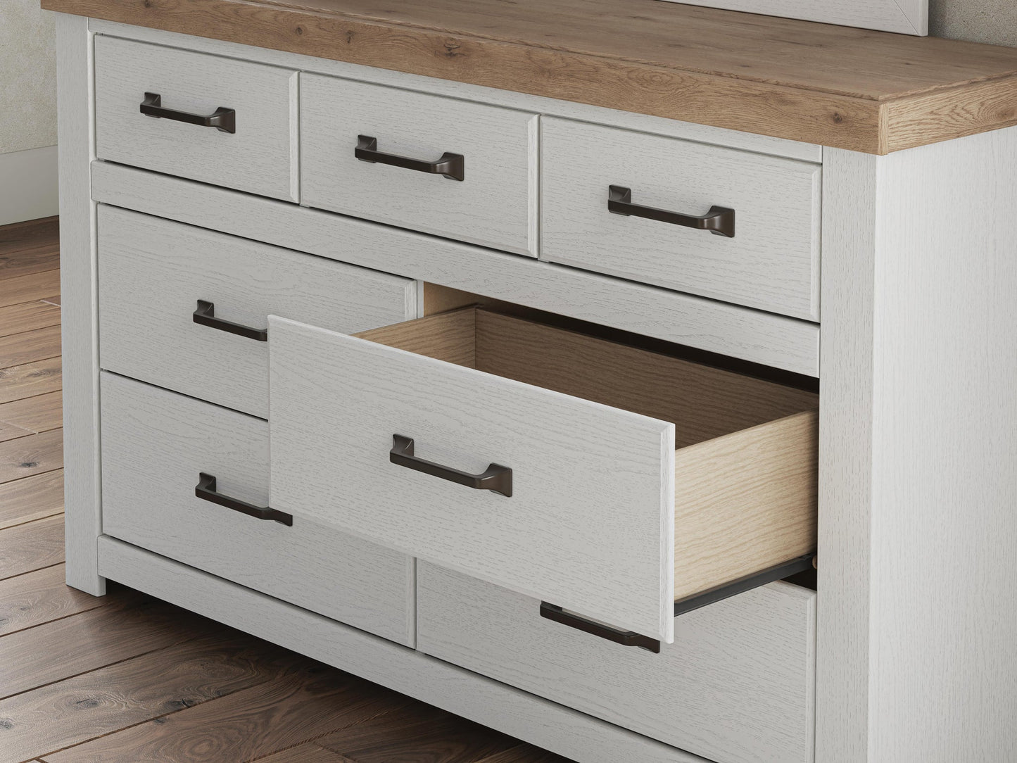 Savonport King Panel Bed with Storage, Dresser and Mirror